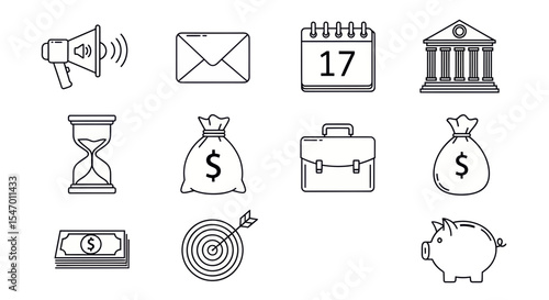 Financial and Business Icons: A collection of meticulously designed icons representing core concepts and tools essential for success in business.