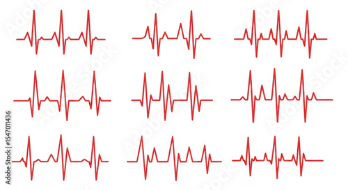 Heartbeat Patterns: A dynamic display of diverse heartbeat patterns in a vibrant red color, suggesting the intricate rhythm of life, vitality, and the intricacies of the human body.