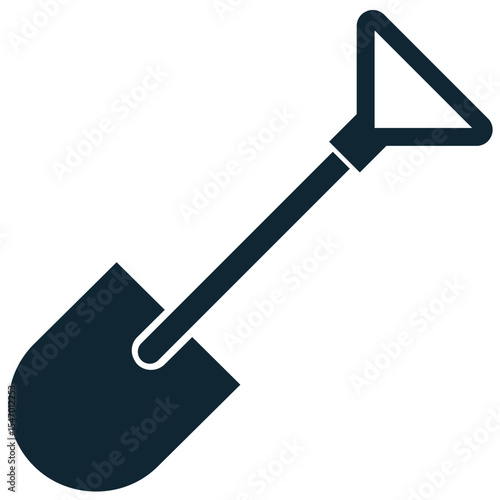 Shovel icon vector, a fundamental tool for digging, gardening, and construction. Ideal for themes of groundwork, landscaping, manual labor, and outdoor tasks.