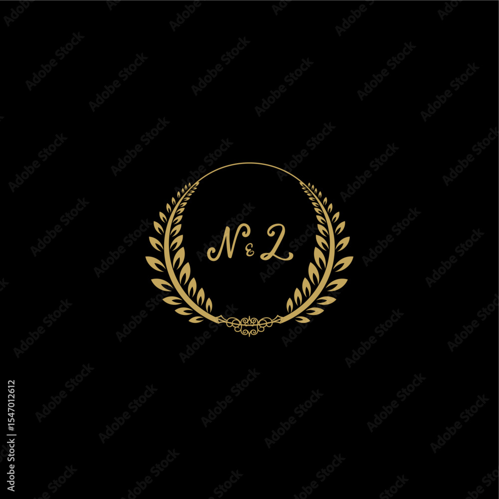 Fototapeta premium NL beautiful feminine and elegant wedding monogram initial logo with circle floral gold