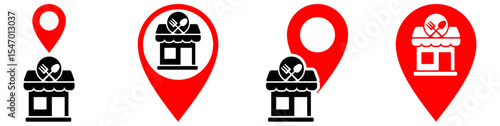 Restaurant and location pin icon vector, perfect for food establishment mapping and finding eateries. Ideal for food delivery apps, travel guides, and local business listings.