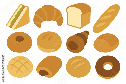 シンプルな様々なパンのイラスト