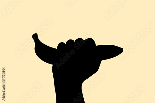 Silhouette of hand holding banana on the air. Icon of grabbing up a fruits. Vector illustration.