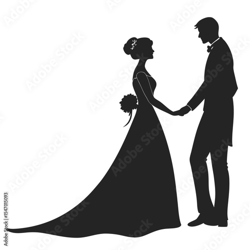 Bride and groom silhouette vector illustration showing wedding couple in love and celebration