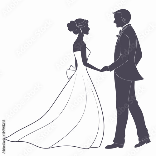 Bride and groom silhouette vector illustration showing wedding couple in love and celebration