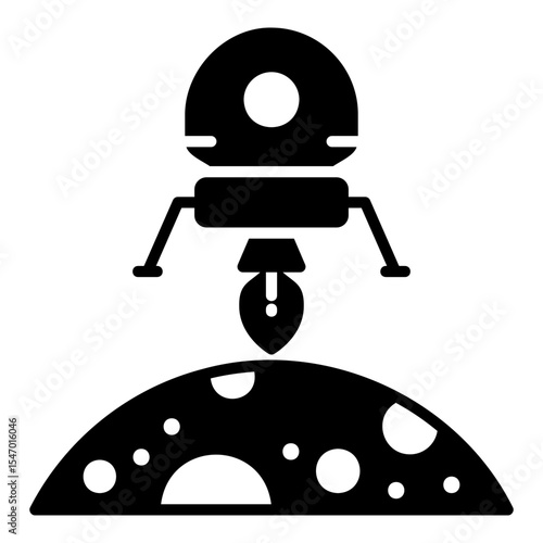 Lunar module icon in motion of moon landing with rockets firing