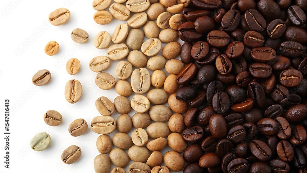 Fototapeta premium Coffee Beans Gourmet Organic Specialty concept Coffee beans displayed in contrasting colors, highlighting raw and roasted varieties.