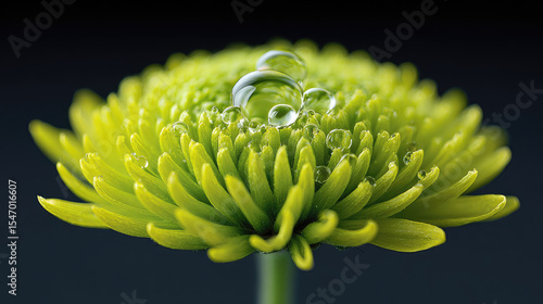 Captivating close-up of dew-kissed green chrysanthemum flower studio setting macro photography elegantly isolated on dark background