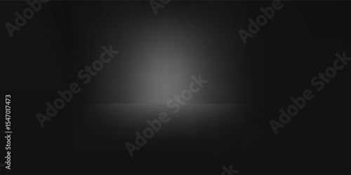 Limbo black background. Abstract dark gradient backdrop. Color wall of studio, room, stand for product display or photo. Modern banner with empty place for advertising text. Vector illustration