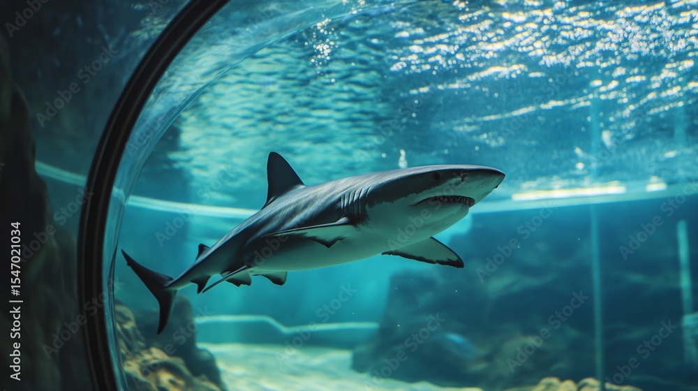 Fototapeta premium Shark in a curved tank with no exit, symbolic of cycles and repeated failure generative ai