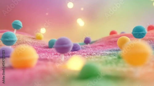 Surreal Colorful Landscape with Bouncing Candy Forms