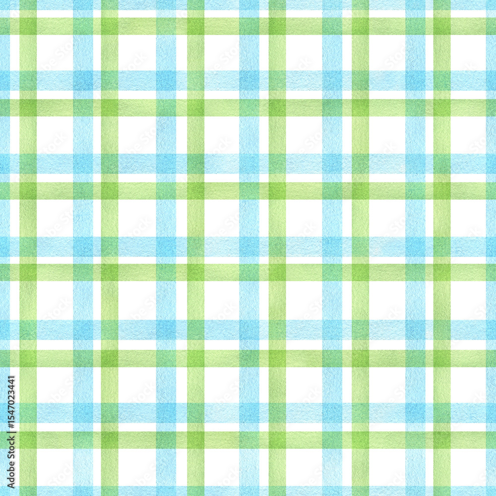Seamless green and blue checkered pattern background. Classic endless check backdrop. Hand drawn watercolor repeating illustration for textile, wrapping, wallpaper, fabric, paper, cover, decor Seamless green and blue checkered pattern background. Classic endless check backdrop. Hand drawn watercolor repeating illustration for textile, wrapping, wallpaper, fabric, paper, cover, decor