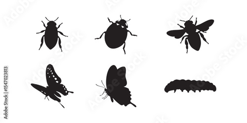 A black silhouette depicting a group of insects