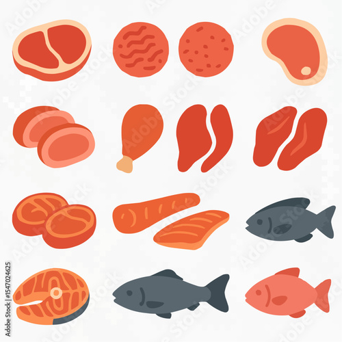 生肉と生魚のシンプルなイラスト