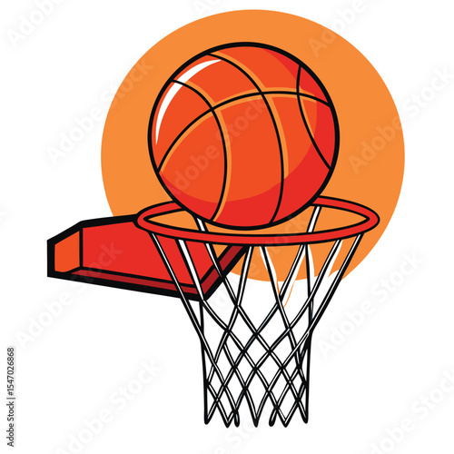 Vibrant orange basketball hovering above the hoop ready for a slam dunk vector illustration