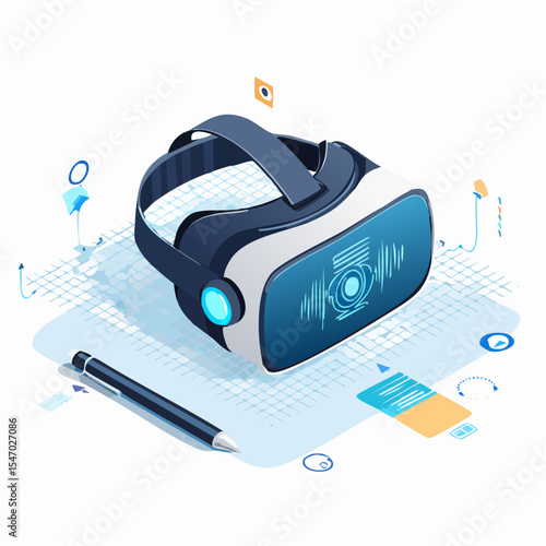 Immersive Virtual Reality Headset 3D Isometric Design of Innovative Technology for Digital Worlds