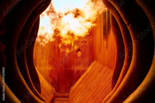 Fotografie Interior view of operating steam boiler furnace showing flame combustion and hea