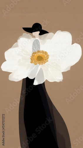 Elegant Silhouette with Large White Flower
