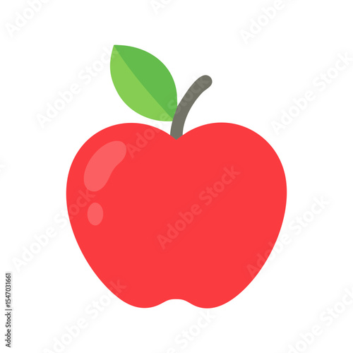 Flat design red apple with leaf on black background