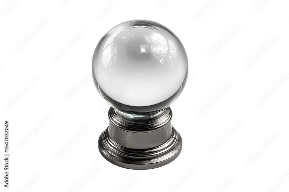 Crystal glass ball on a metallic base. Perfect for divination, fortune telling, or mystical themes. Crystal glass ball on a metallic base. Perfect for divination, fortune telling, or mystical themes.