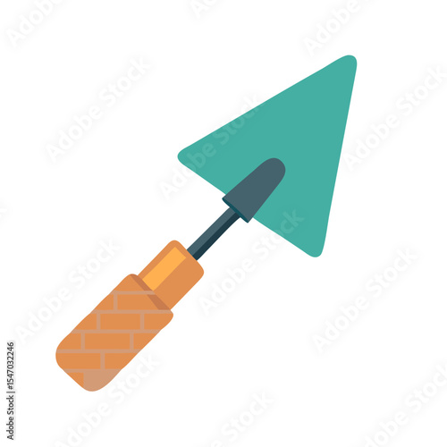 Isolated illustration of teal trowel with brick handle on black