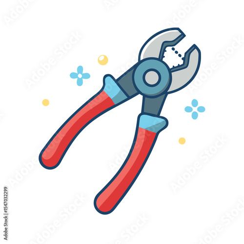 Pliers tool in cartoon style with floral design elements