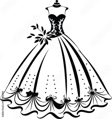 Pencil illustration of an elegant wedding dress 