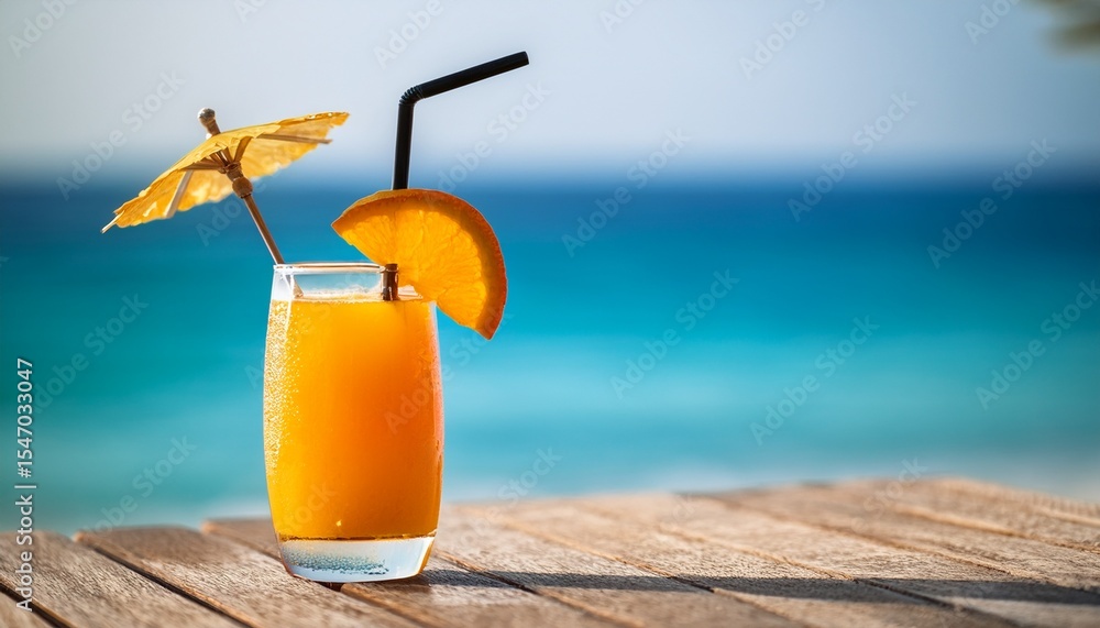 Obraz premium refreshing orange cocktail on beach table generative ai
