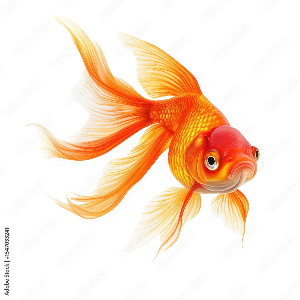 Fototapeta premium Goldfish with orange and white fins swimming in a tank