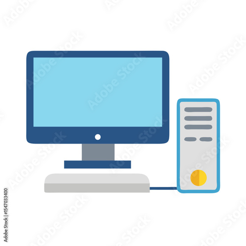 Flat design computer illustration with monitor and system unit