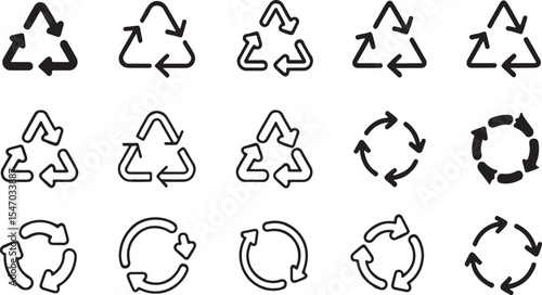 Variety of Recycle Arrow Graphics in Multiple Line Styles