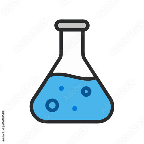 Laboratory flask containing blue liquid with air bubbles