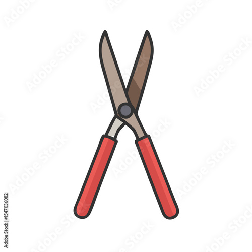 Gardening shears illustration with red handles on black backdrop