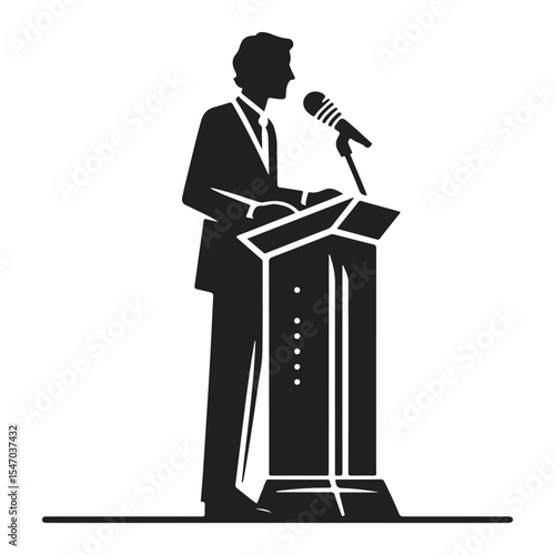 Powerful Speaker Silhouette Illustration Engaging Crowd with Confidence