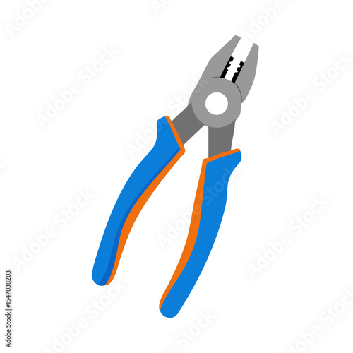 Flat design of pliers with blue and orange handles