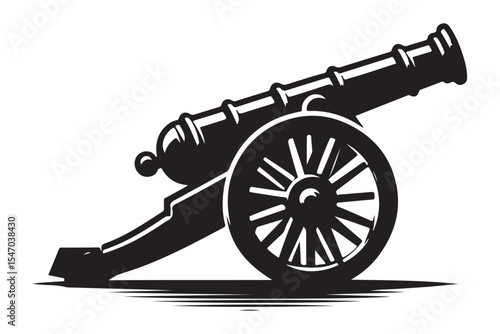 Silhouette Vector Illustration of Cannon Ballistic Weapon Artillery Piece