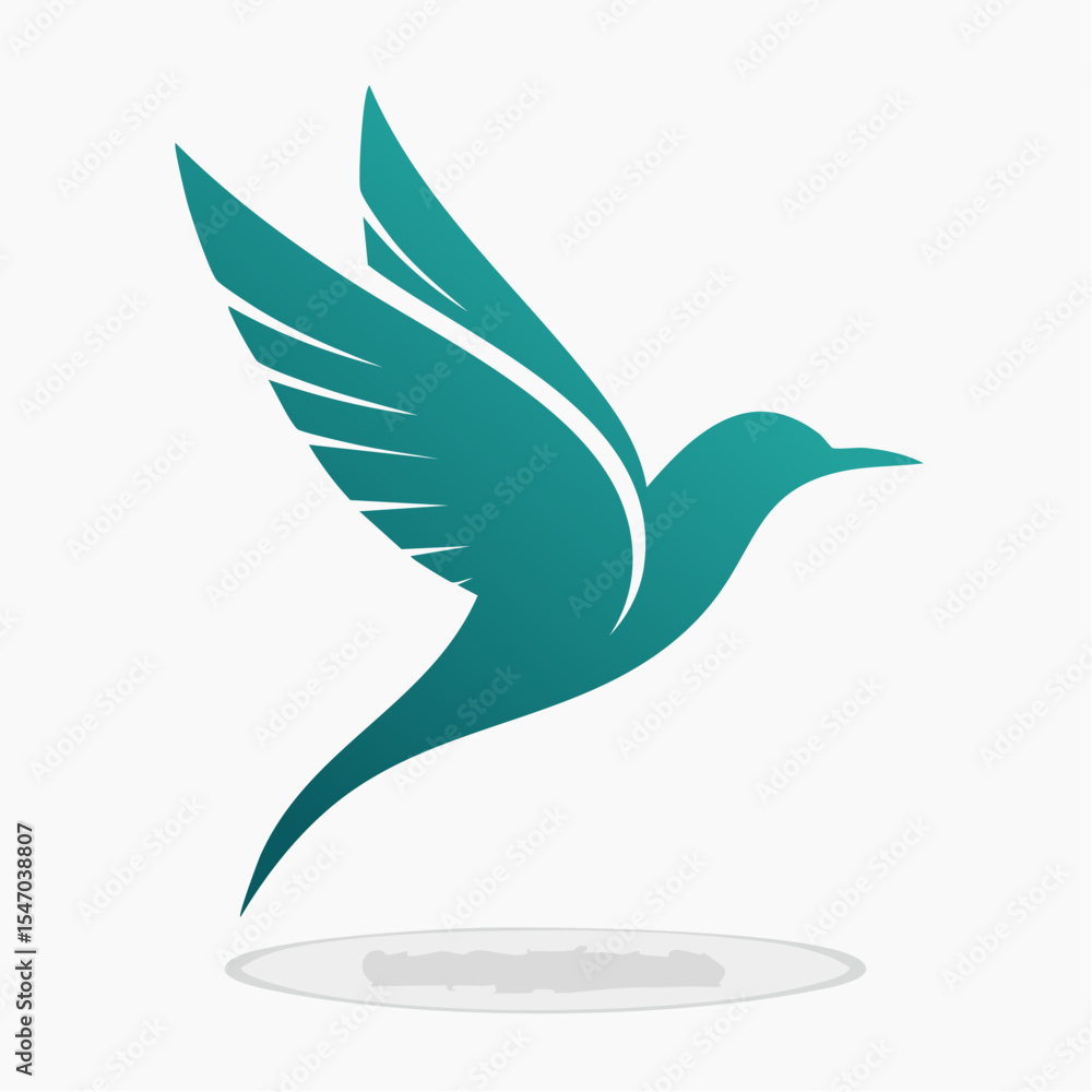 Fototapeta premium A teal colored hummingbird in flight, simple and elegant vector illustration