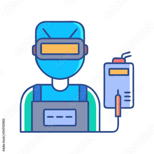 Cartoon welder with machine on black background illustration