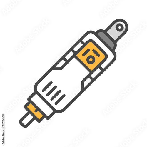 Stylized black shock absorber illustration against a solid black backdrop