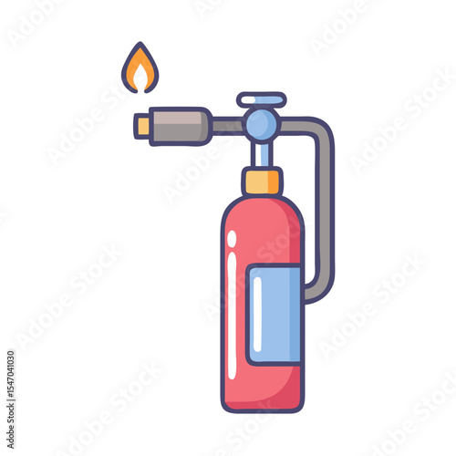 Flat vector illustration of a gas torch with flame