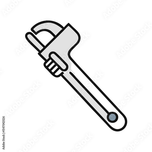 Stylized adjustable wrench illustration against a solid black backdrop