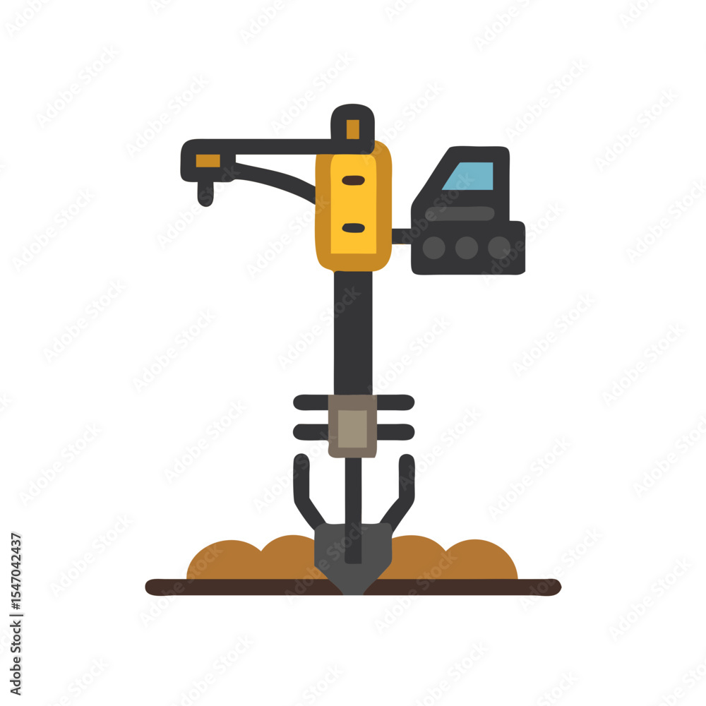 Fototapeta premium Flat illustration of a construction drill digging in the soil