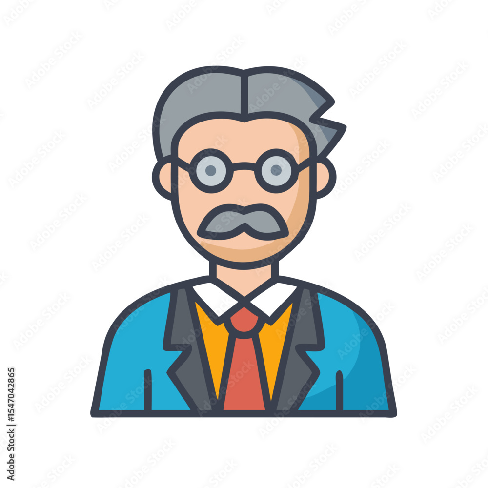 Professor icon in flat design over a black backdrop Professor icon in flat design over a black backdrop