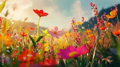 Wallpaper Mural Vibrant wildflower meadow at sunset, showcasing colorful blooms and soft sunlight in the background Torontodigital.ca