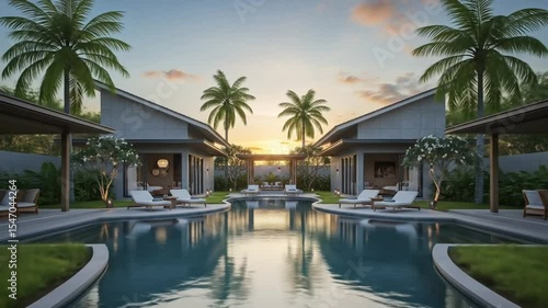 Wallpaper Mural Serene tropical luxury villa with swimming pool during beautiful sunset Torontodigital.ca