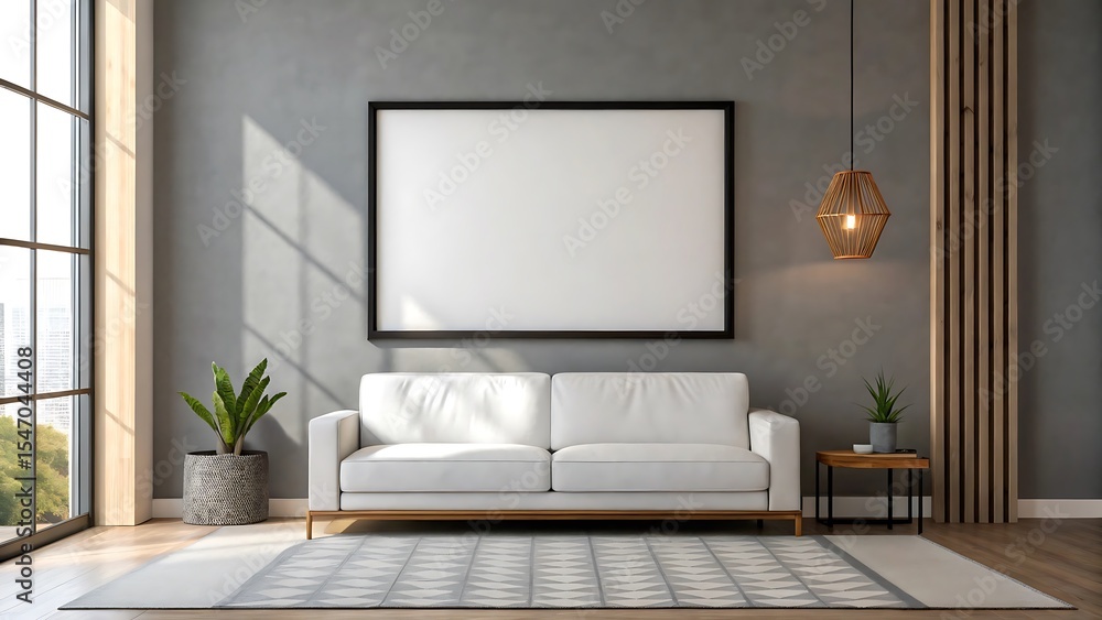 Modern living room interior with empty frame, perfect for mockups Modern living room interior with empty frame, perfect for mockups