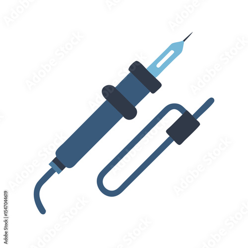Isolated blue soldering iron tool with stand on black background