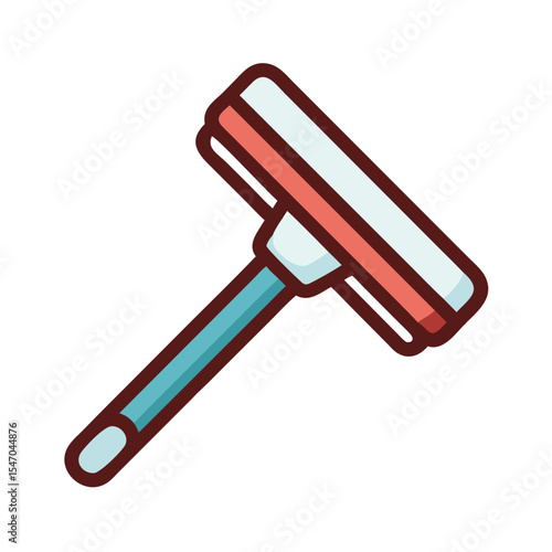 Cartoon window cleaner with a squeegee on black background