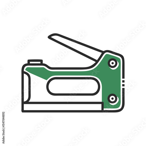 A flat design green staple gun on black background