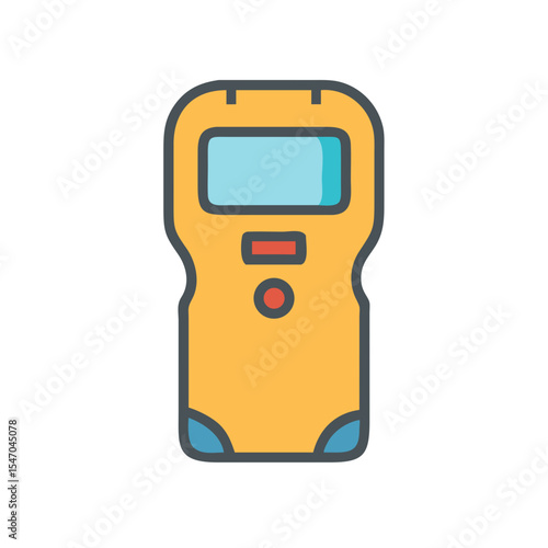 Yellow stud finder construction tool with blue accents graphic
